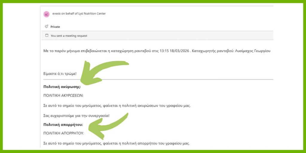 Αποστολή Υπενθήμισης Πολιτικής Ακυρώσεων Διαιτολογικού Γραφείου